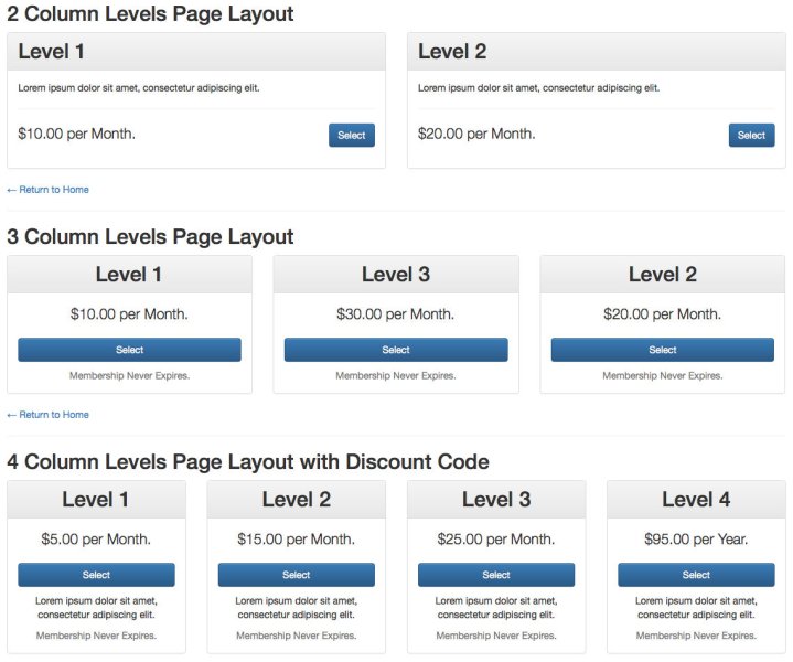 Paid Memberships Pro Levels as DIV Layout Add On