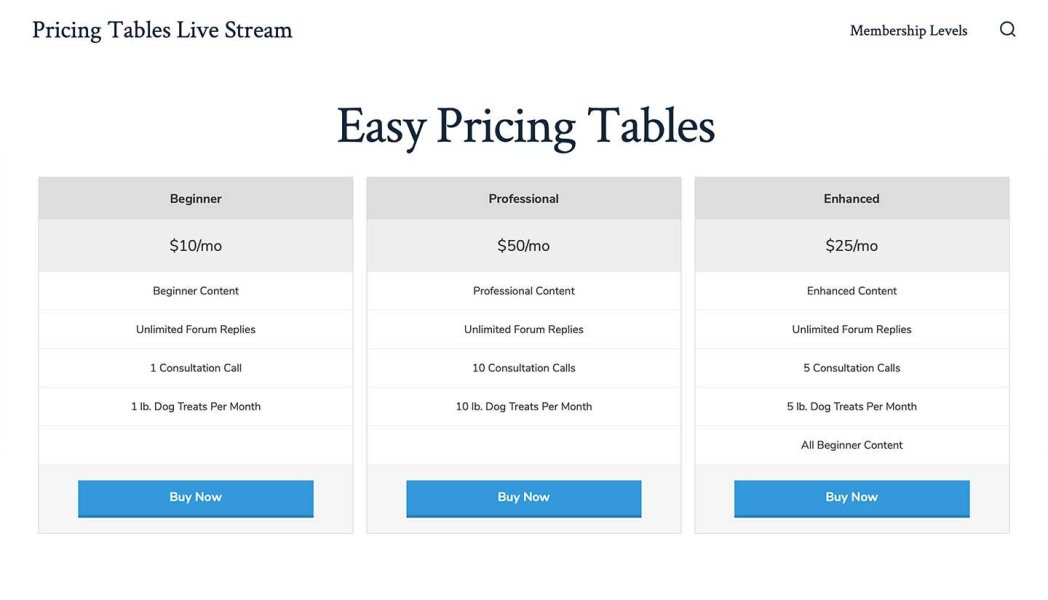 Paid Memberships Pro Table Layout Plugin Pages