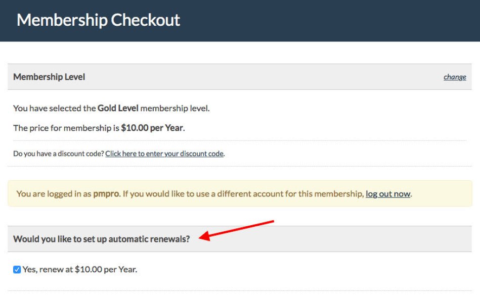 Paid Memberships Pro Auto-Renewal Checkbox