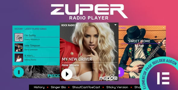 Zuper Shoutcast and Icecast Radio Player With History - Elementor Widget Addon