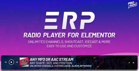 Erplayer - Radio Player for Elementor supporting Icecast Shoutcast and more