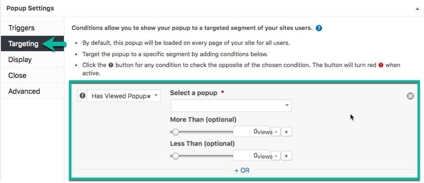 Popup maker Advanced Targeting Conditions