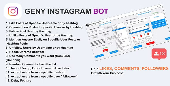 GENY instagram bot - Gain More Instagram Followers, Increase