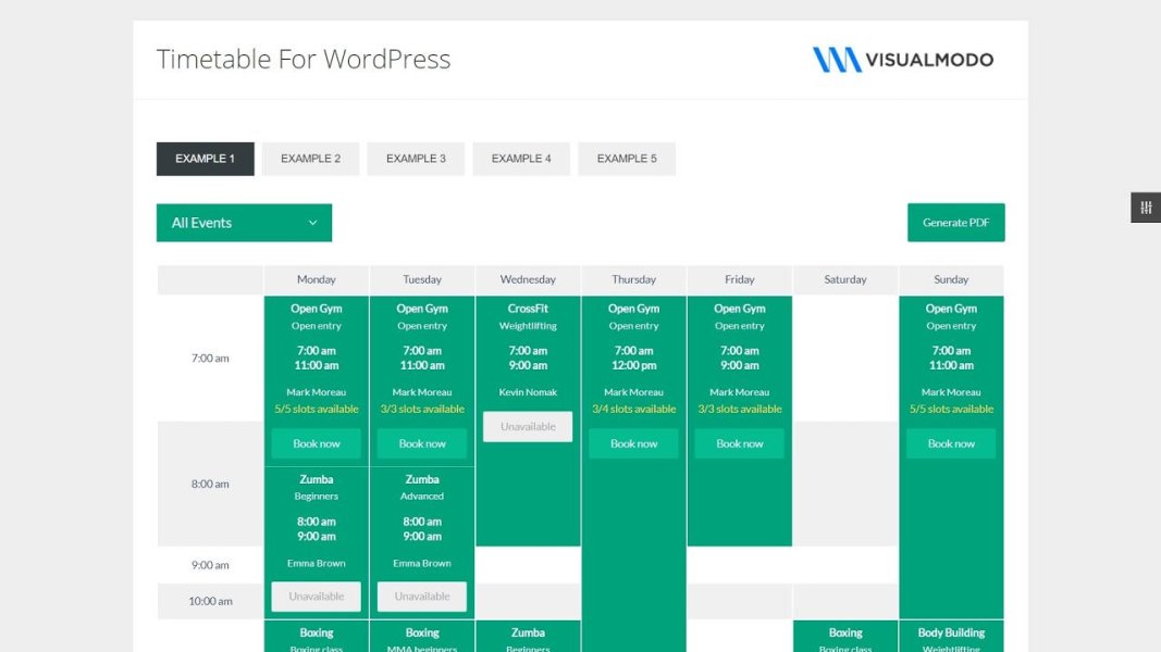 Schedule and Timetable for WordPress