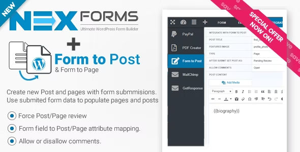 NEX Forms Form to Post/Page Add-on