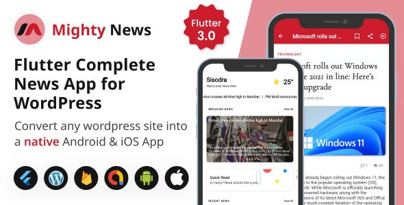 MightyNews Flutter  News App with Wordpress + Firebase backend