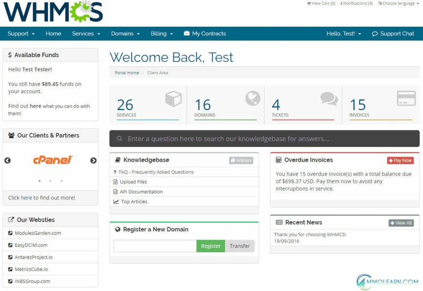 WHMCS Client Area
