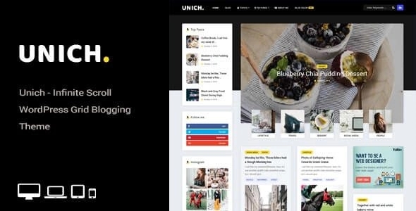 Unich - Infinite Scroll WordPress Blogging Food Recipes Theme