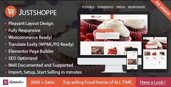 Elementor Cake Bakery WordPress Theme Justshoppe Woocommerce theme for cake, food and other related