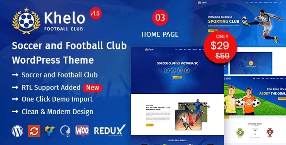 Khelo - Soccer & Football is a clean, modern, creative and responsive WordPress Theme