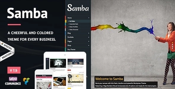 Samba - Colored WordPress Theme - great for all Websites and comes with tons of customization option
